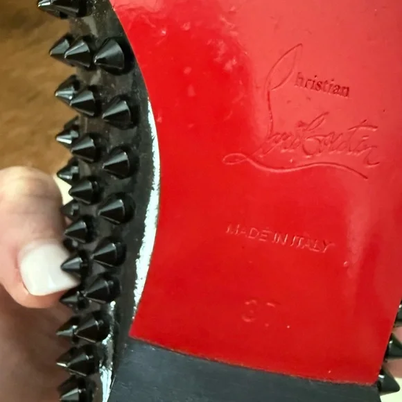 Christian Louboutin Black Studded Loafers - Picture 1 of 7